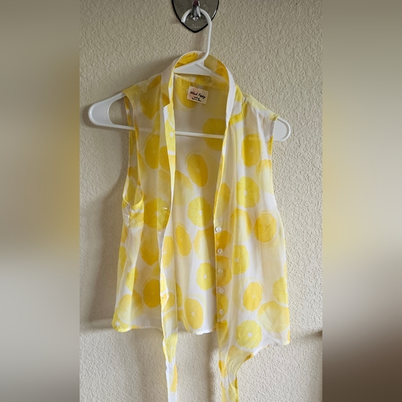 Black Poppy Tops - Sheer lemon button and tie front shirt